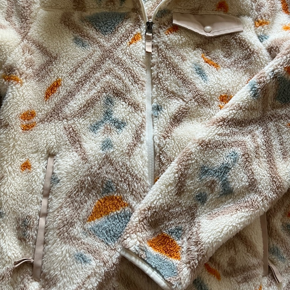 Gerry Weber Cream and Orange Patterned Sherpa Jacket. - Picture 3 of 4